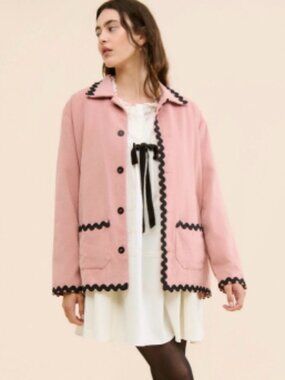 Anthropologie Pink Boxy Blazer Black Trim